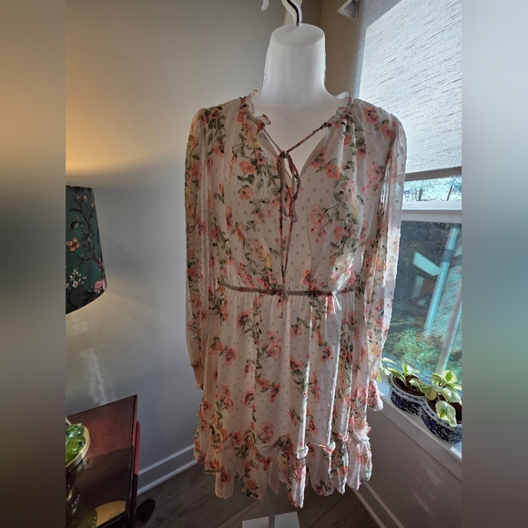 Floral Tie-Neck Long Sleeve Midi Dress - Blush Floral - Picture 11 of 11